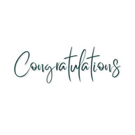 The word 'Congratulations' written in a cursive font on a white background