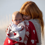 Hearts Baby Blanket Red & White 100% Merino | Exquisite Wool Traders