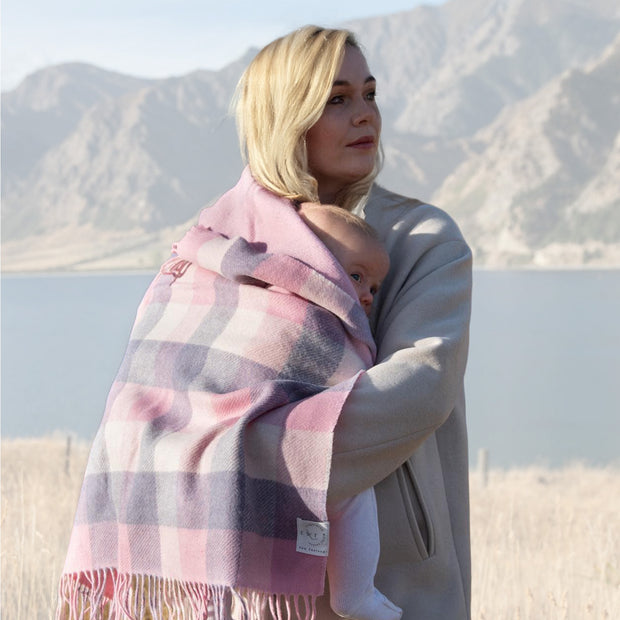 Otterburn Baby Blanket Pink 100% Merino | Exquisite Wool Traders