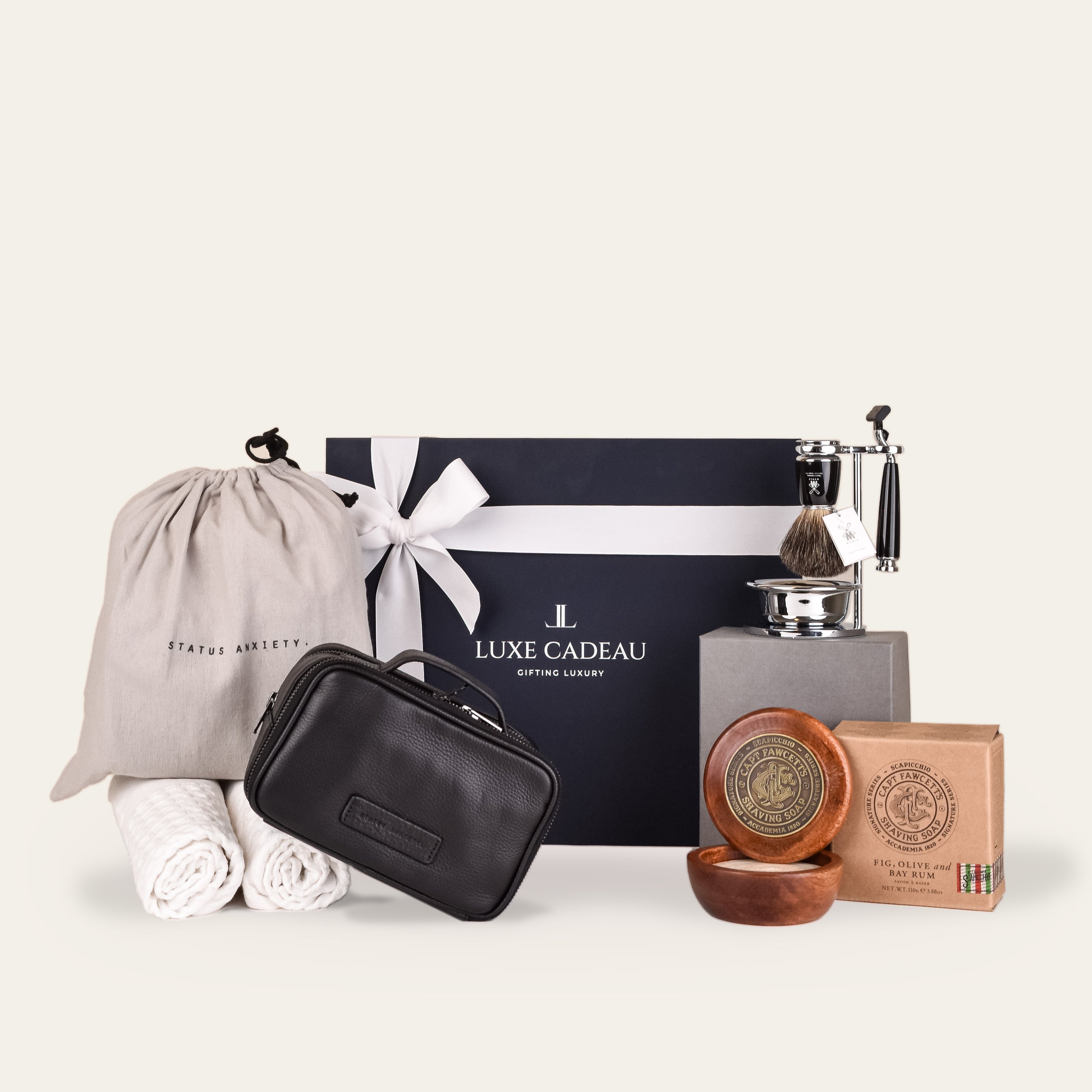 Luxe Cadeau The Finishing Touch gift box in navy packaging.